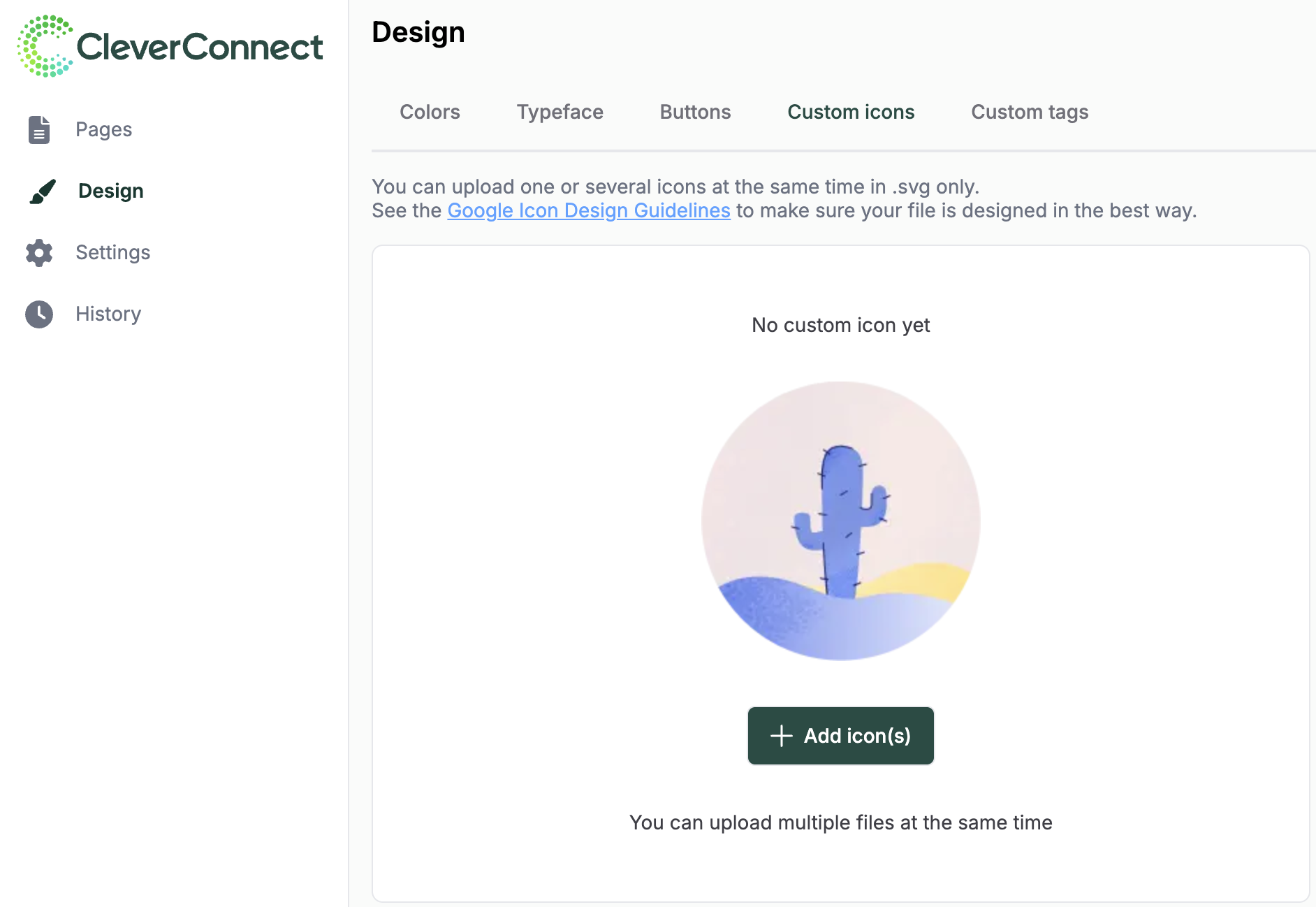 Capture d'écran montrant le processus de téléchargement d'icônes dans le CMS