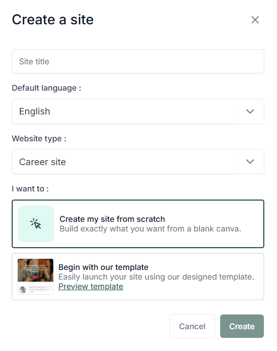 Capture d'écran des paramètres de configuration d'un site