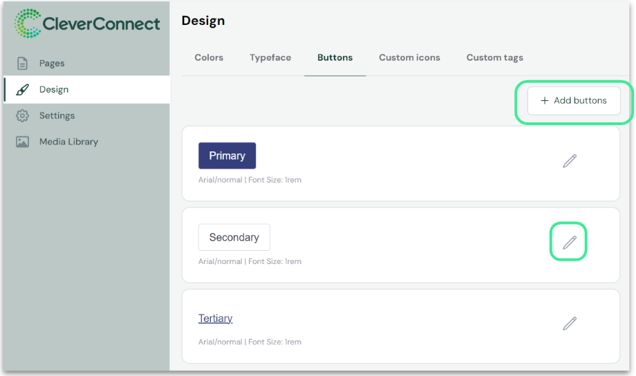 Screenshot der Schaltflächenkonfiguration in der Career Site