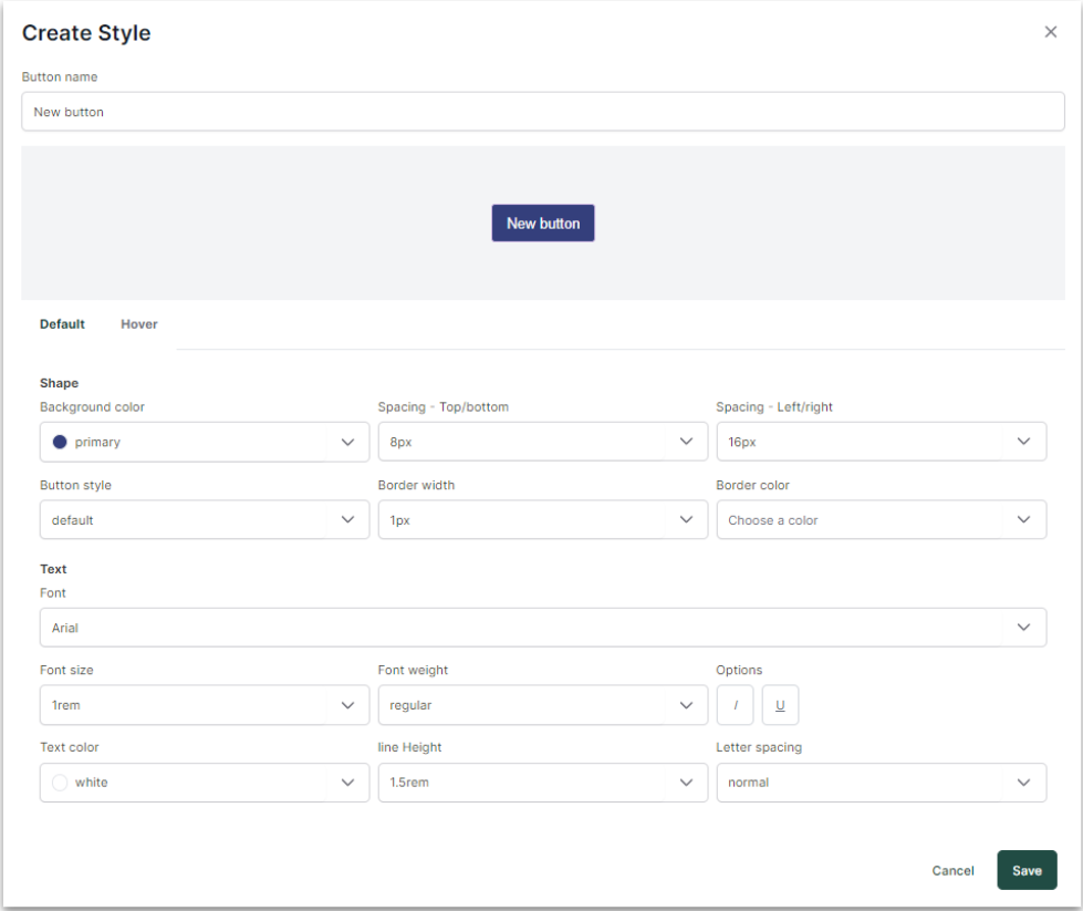 Capture d'écran du panneau de contrôle des boutons