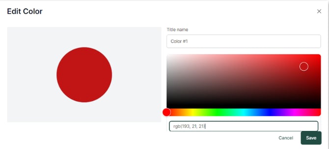 Capture d'écran du panneau de contrôle des couleurs