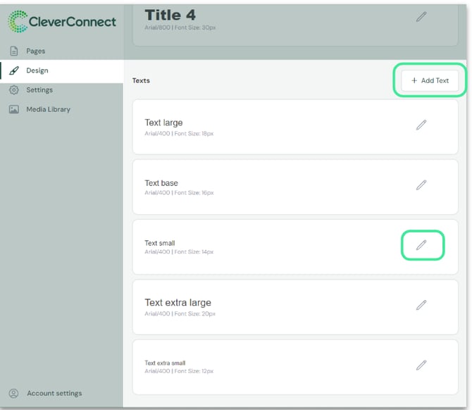 Interface de personnalisation des styles de texte dans le CMS