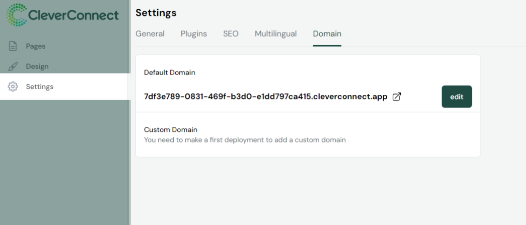 Capture d'écran de l'interface de configuration du domaine dans CleverConnect