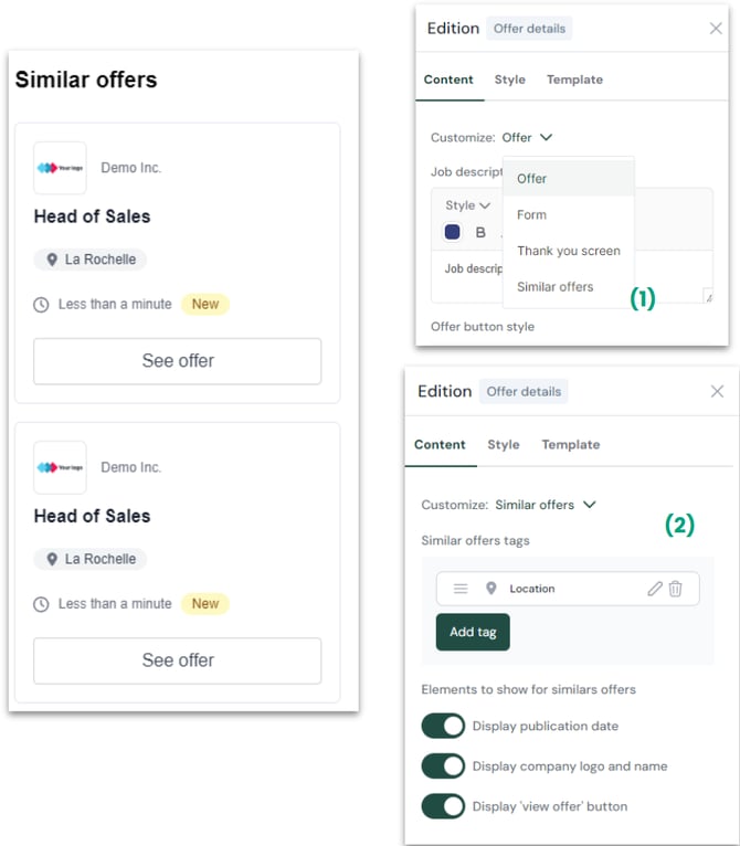 Exemple de section 'Offres similaires' sur une page de détails d'offre
