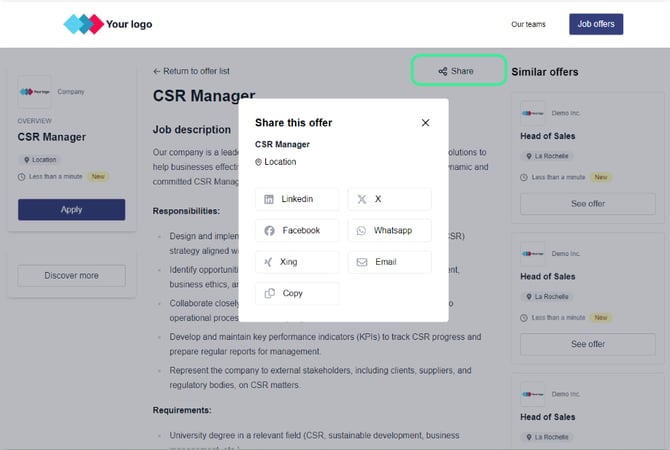 Exemple de boutons de partage sur les réseaux sociaux