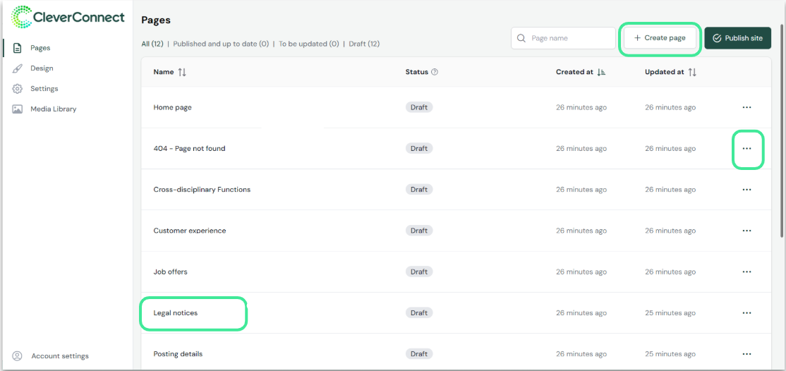 Beispiel für Seitenverwaltung in HubSpot