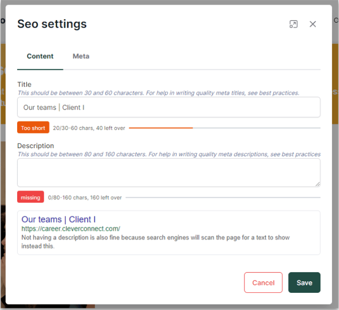 Screenshot der Vorschau der Suchergebnisse